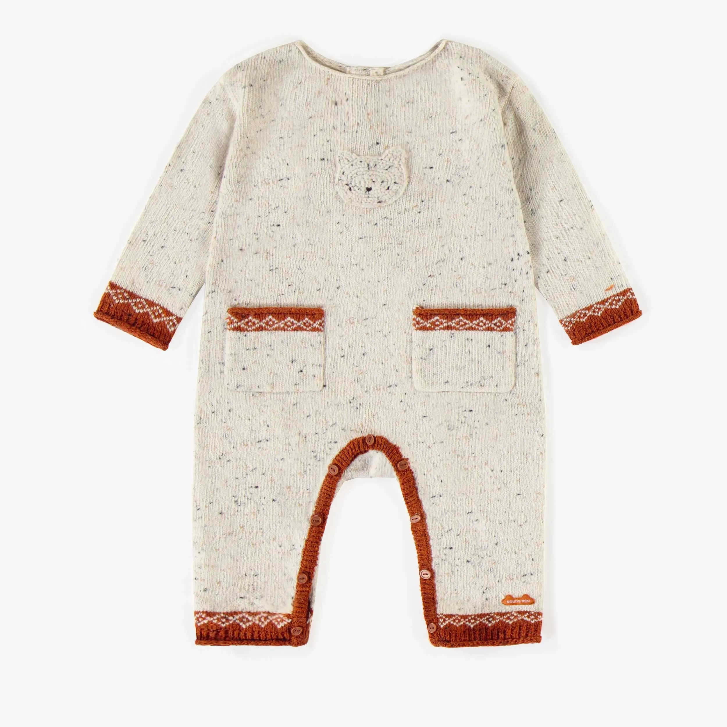Une-pièce crème en maille, naissance  || Knitted cream One-piece, newborn