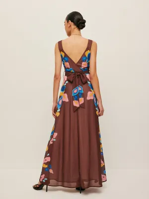 V-Back Bow Detail Printed Dress