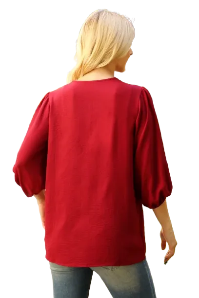 V Neck Band Elastic Tunnel Sleeve Woven Top Vintage Wine - Pack of 6