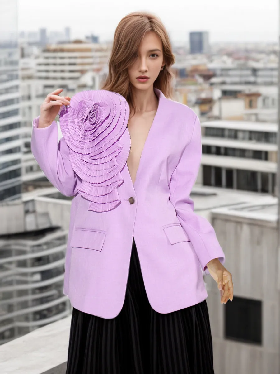 V-neck Three-Dimensional Floral Stitching Design Blazer