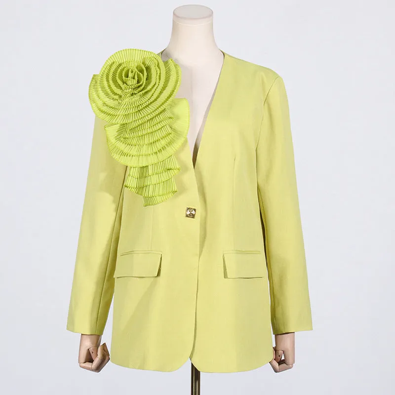 V-neck Three-Dimensional Floral Stitching Design Blazer