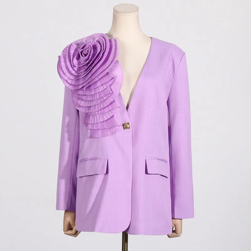 V-neck Three-Dimensional Floral Stitching Design Blazer