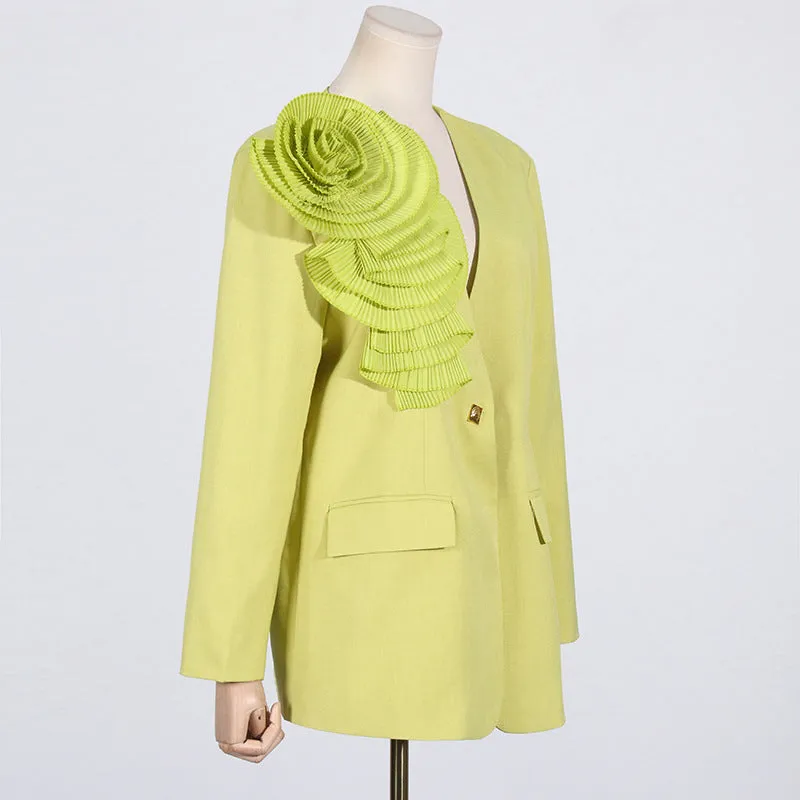 V-neck Three-Dimensional Floral Stitching Design Blazer
