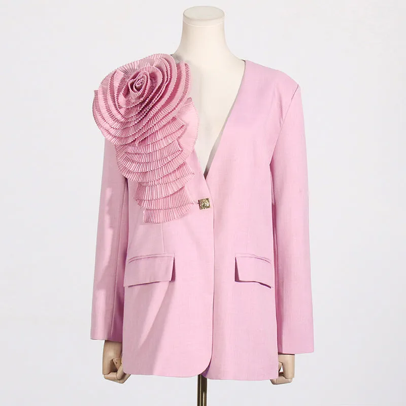V-neck Three-Dimensional Floral Stitching Design Blazer