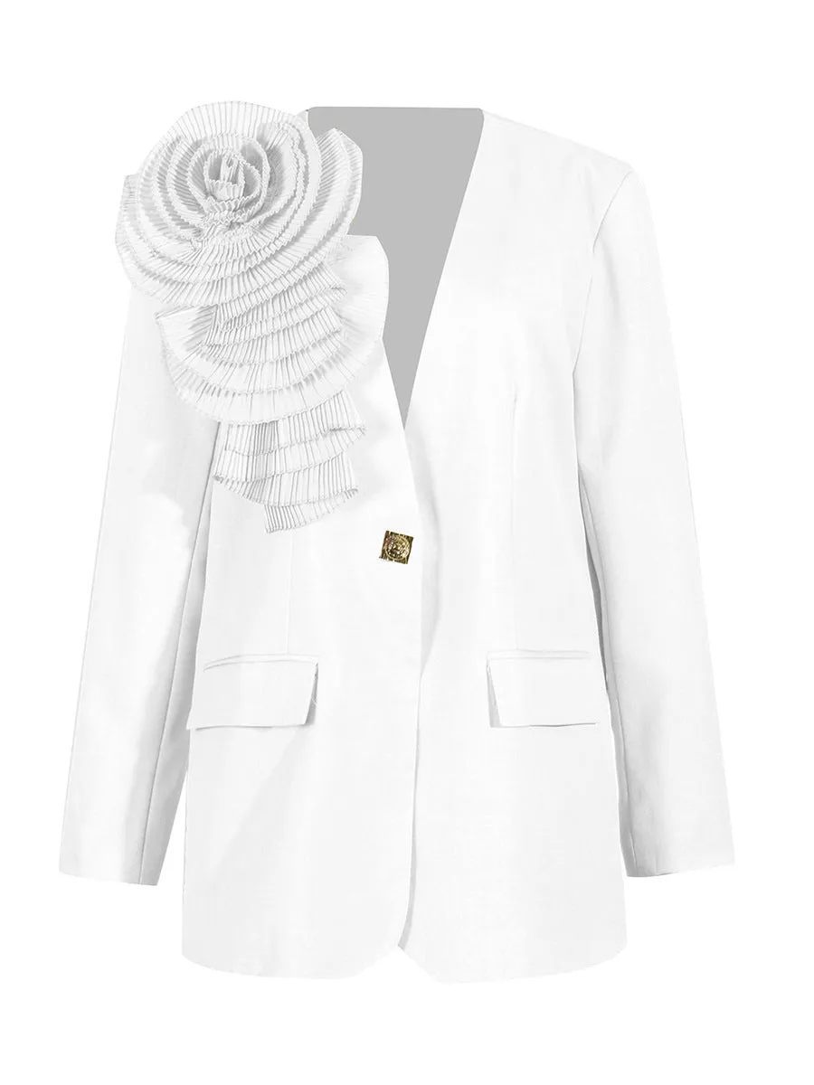 V-neck Three-Dimensional Floral Stitching Design Blazer