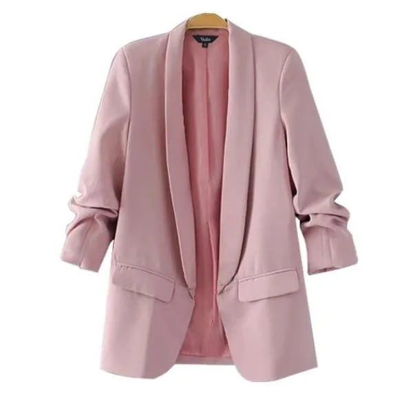 Vadim women elegant white black green blazer crimping three quarter sleeve outerwear notched pocket office casual tops CT1504