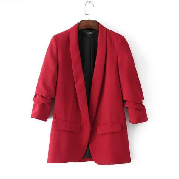 Vadim women elegant white black green blazer crimping three quarter sleeve outerwear notched pocket office casual tops CT1504