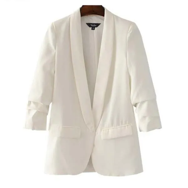 Vadim women elegant white black green blazer crimping three quarter sleeve outerwear notched pocket office casual tops CT1504