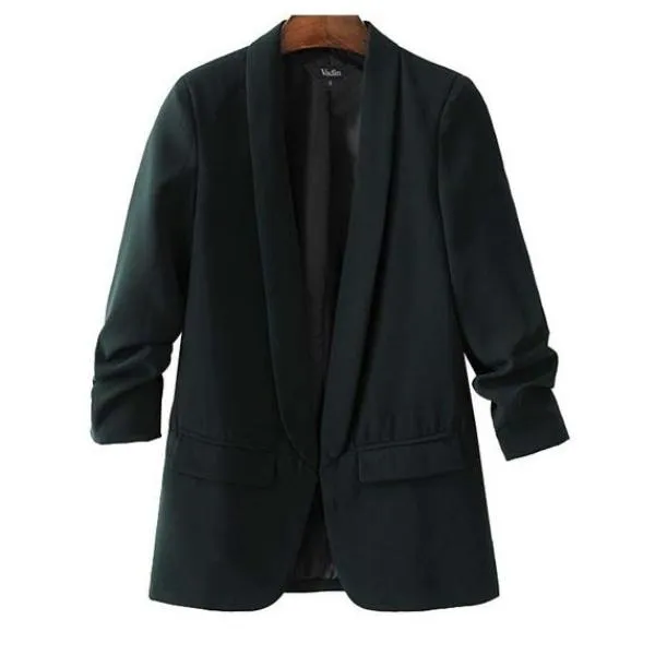 Vadim women elegant white black green blazer crimping three quarter sleeve outerwear notched pocket office casual tops CT1504