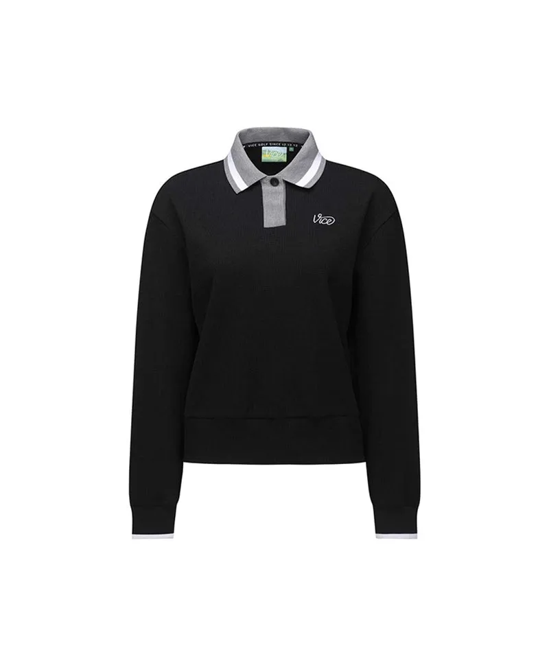 Vice Golf Atelier Women's Textured Collared Long Sleeve T-Shirt - Black