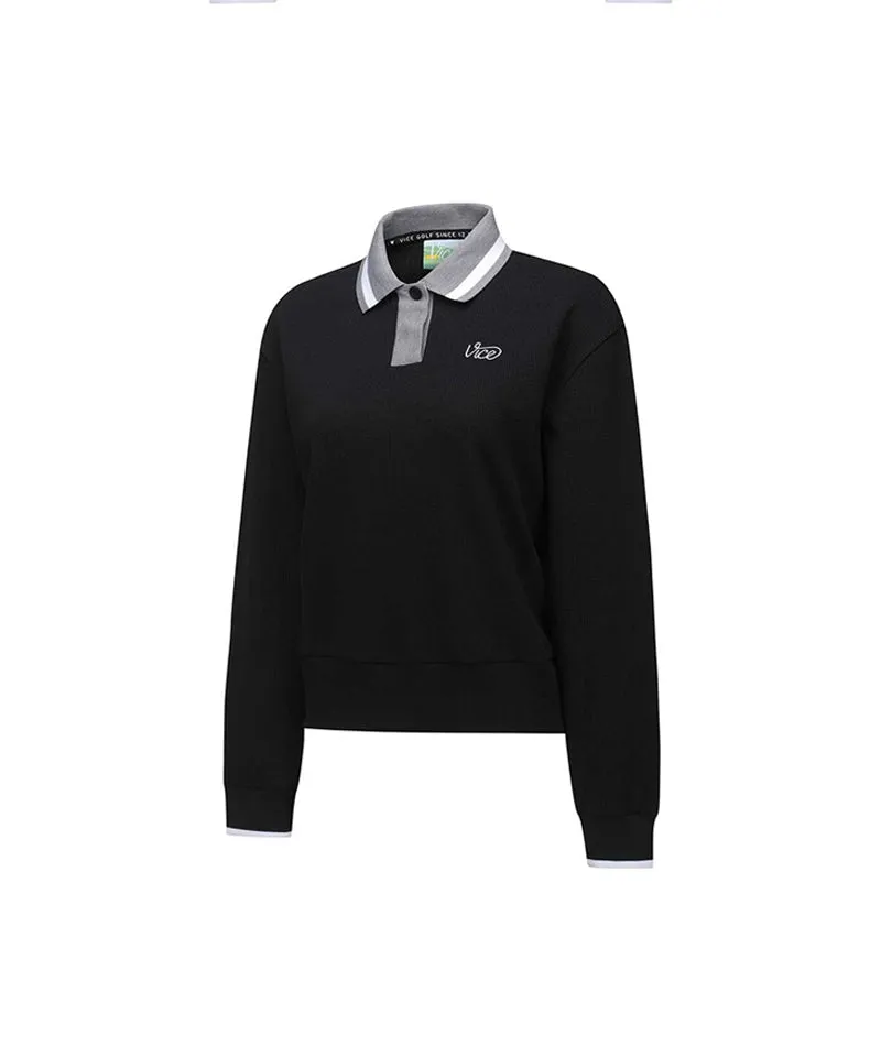 Vice Golf Atelier Women's Textured Collared Long Sleeve T-Shirt - Black