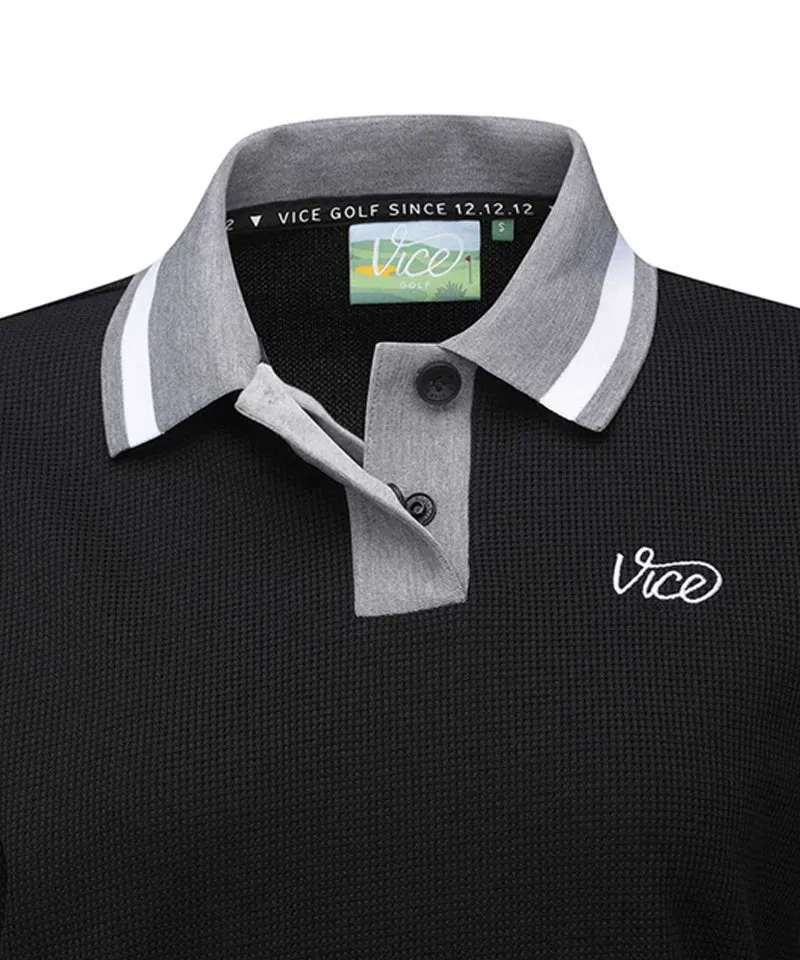 Vice Golf Atelier Women's Textured Collared Long Sleeve T-Shirt - Black