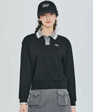 Vice Golf Atelier Women's Textured Collared Long Sleeve T-Shirt - Black