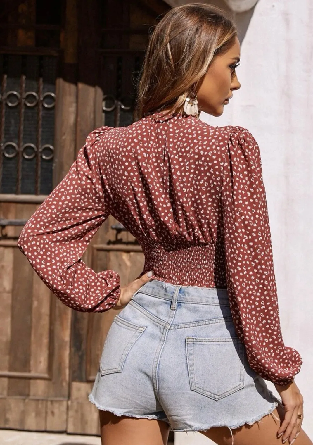 Victoria Deep V cropped blouse