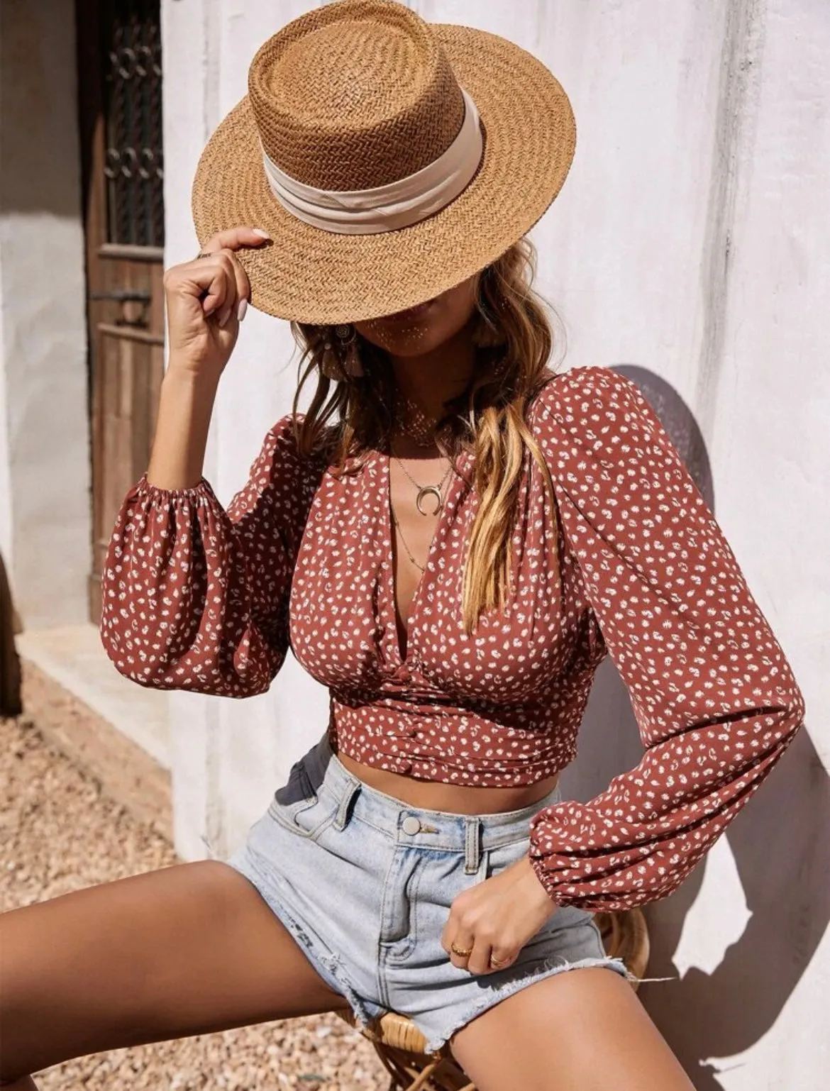 Victoria Deep V cropped blouse
