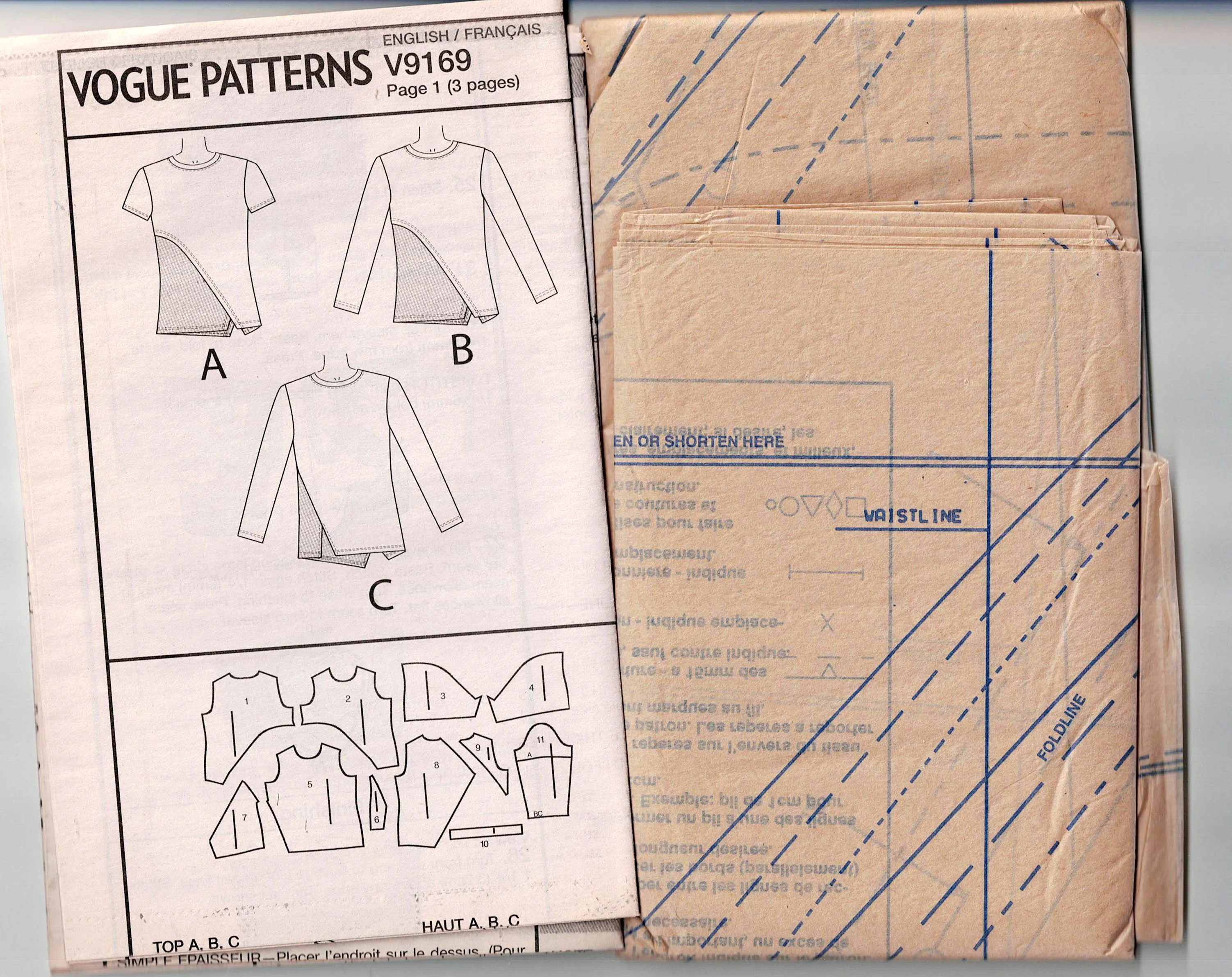 Vogue 9169 Womens Stretch Casual Color Block Asymmetric Tops Out Of Print Sewing Pattern Size L - XXL UNCUT Factory Folded