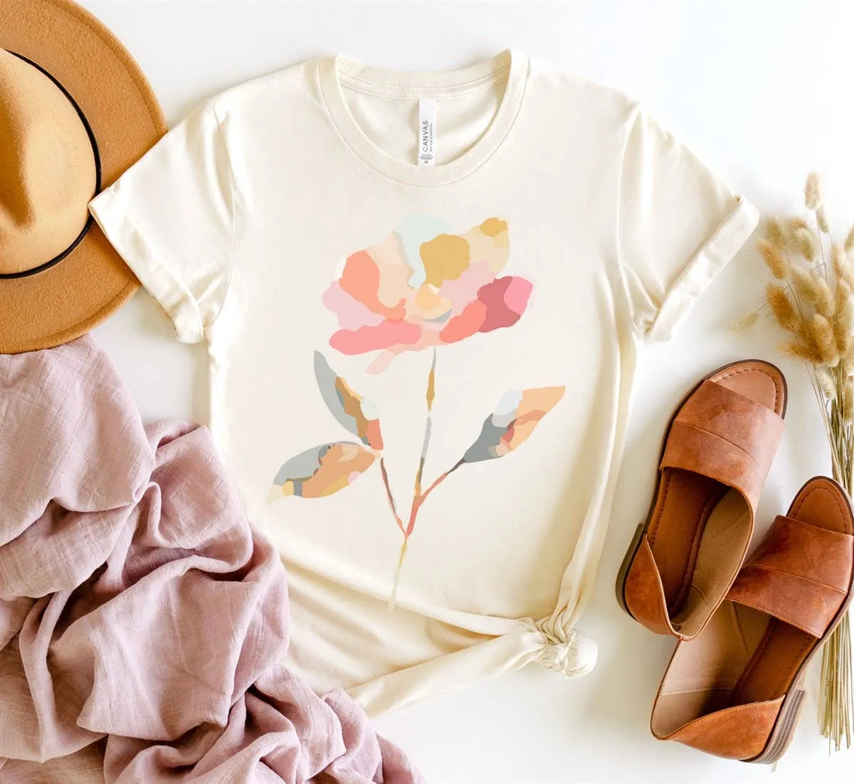 Watercolor Floral Sublimation Tee Beige