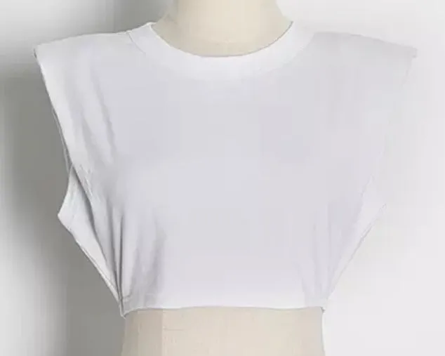 White Cropped Shoulder Pad Top