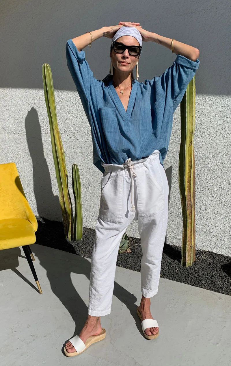 White Khadi Paperbag pant