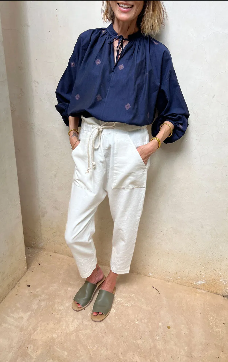 White Khadi Paperbag pant