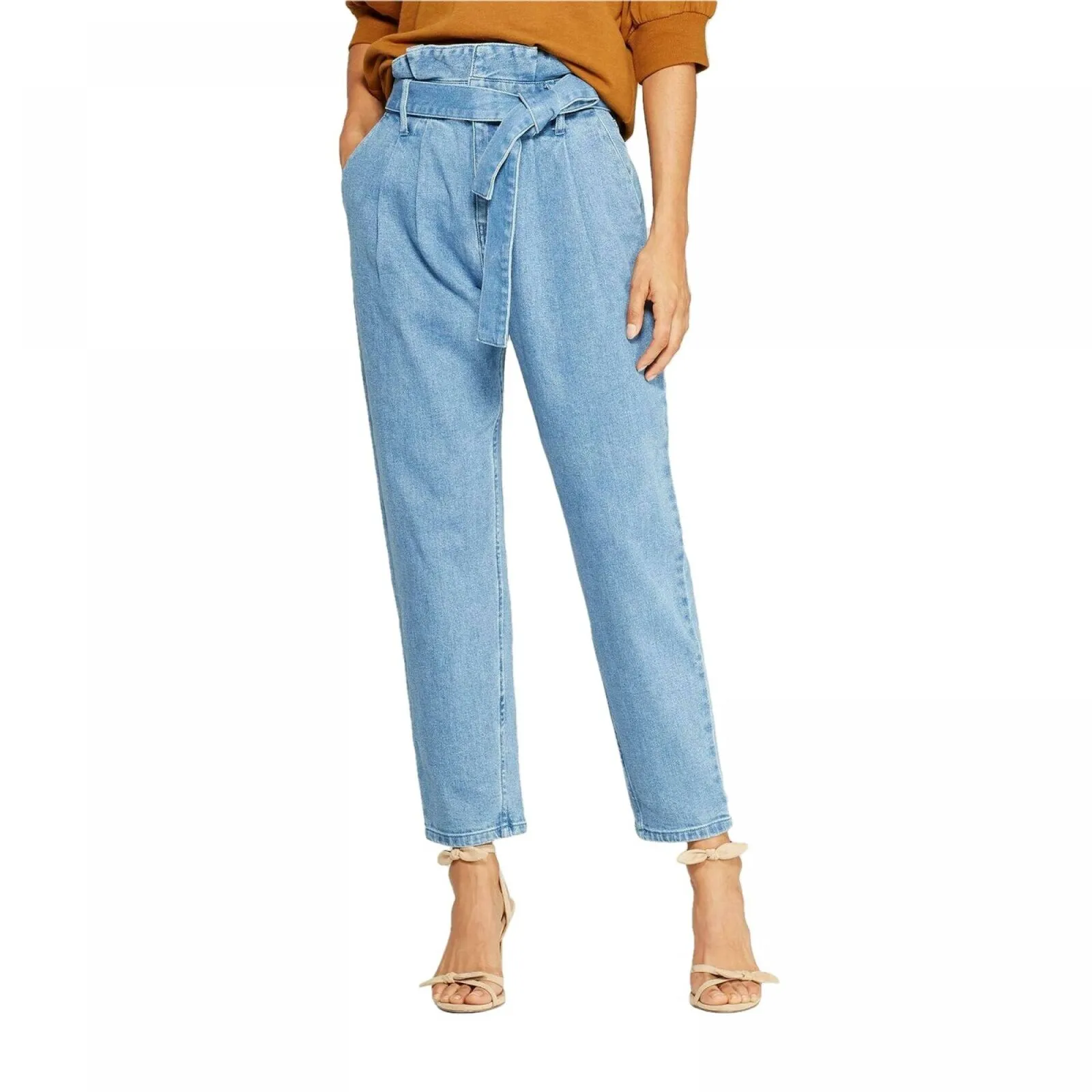 Who What Wear Women's Mid Rise Paperbag Pants Denim