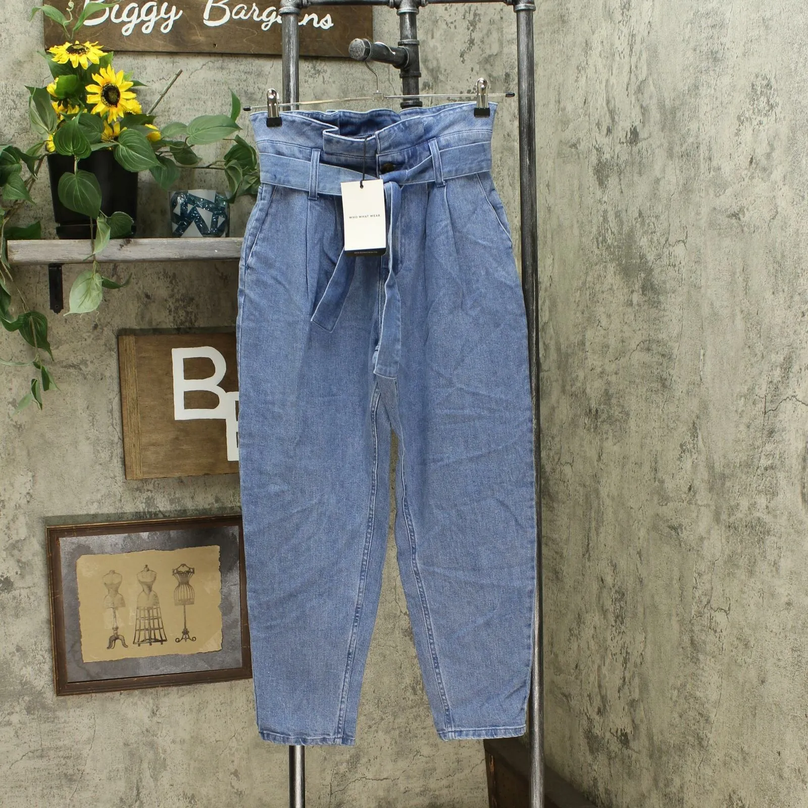 Who What Wear Women's Mid Rise Paperbag Pants Denim
