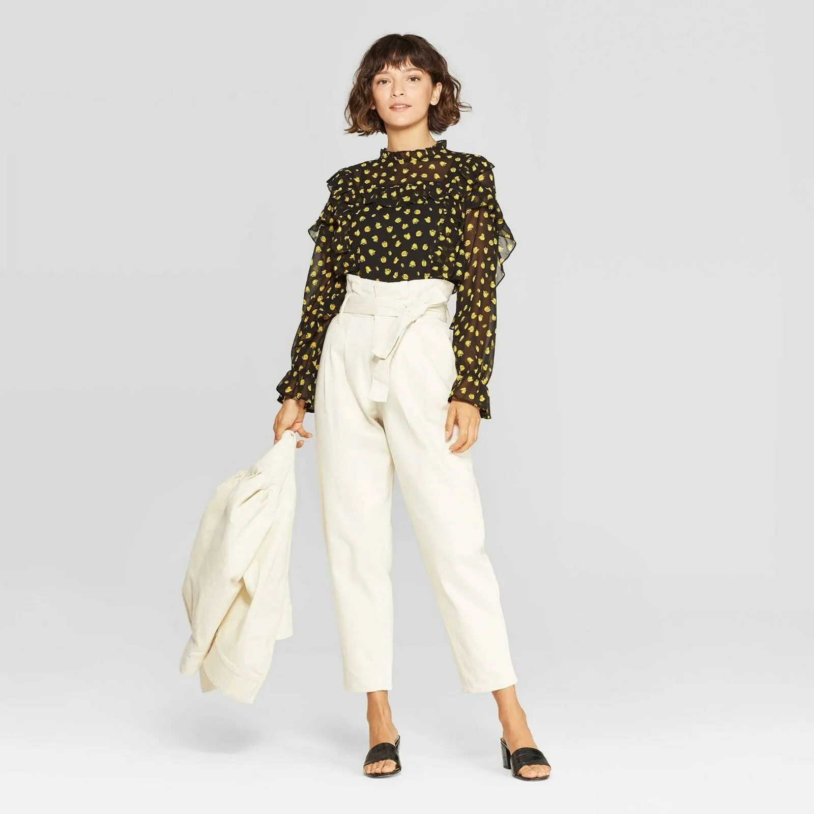 Who What Wear Women's Mid Rise Paperbag Pants Denim