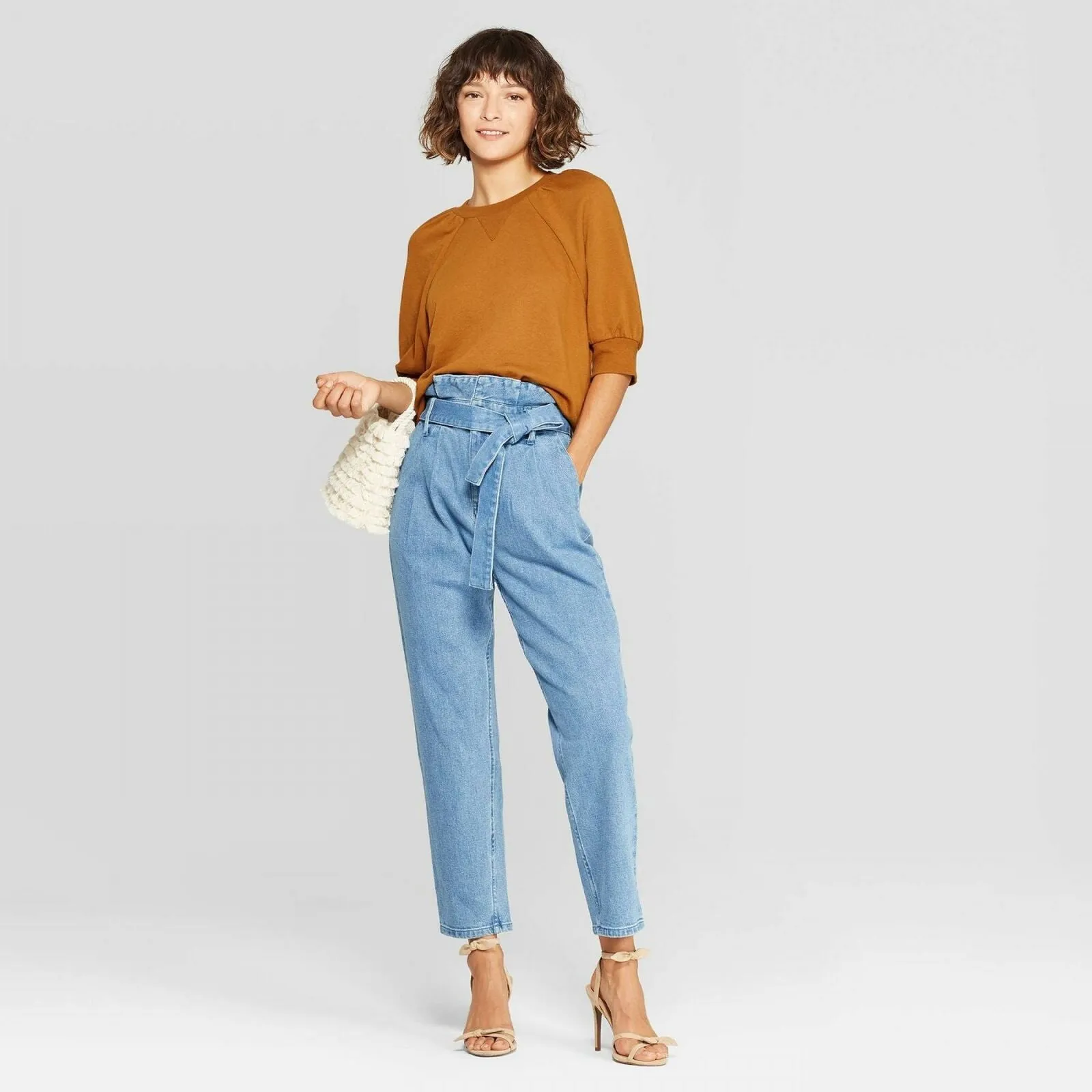 Who What Wear Women's Mid Rise Paperbag Pants Denim
