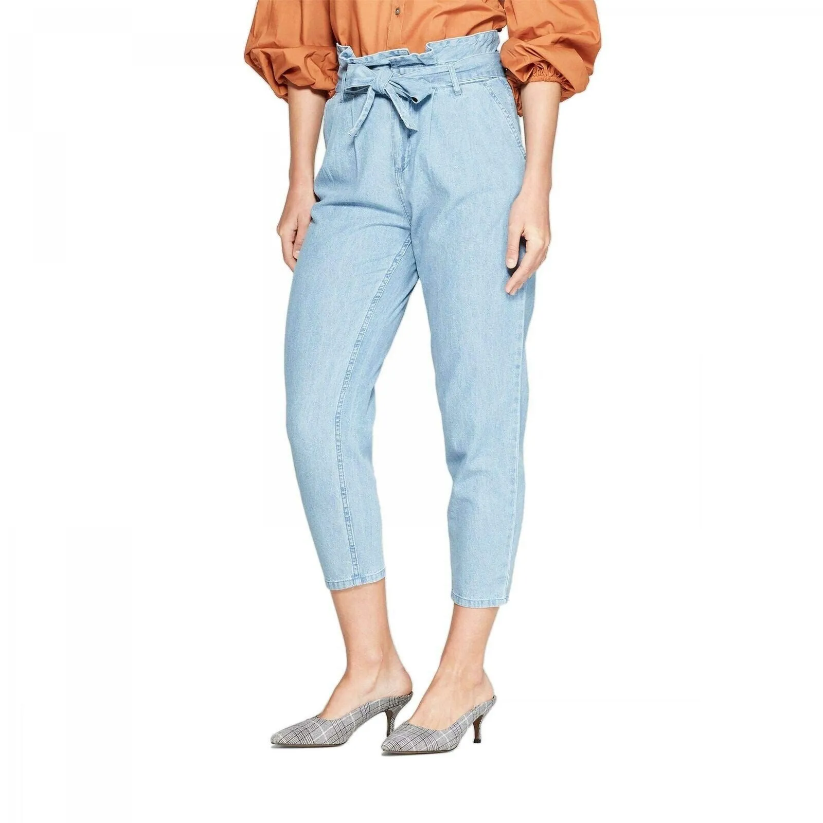 Who What Wear Women's Mid Rise Paperbag Pants Denim