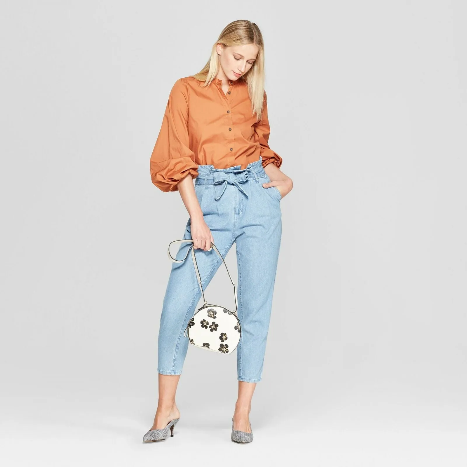 Who What Wear Women's Mid Rise Paperbag Pants Denim