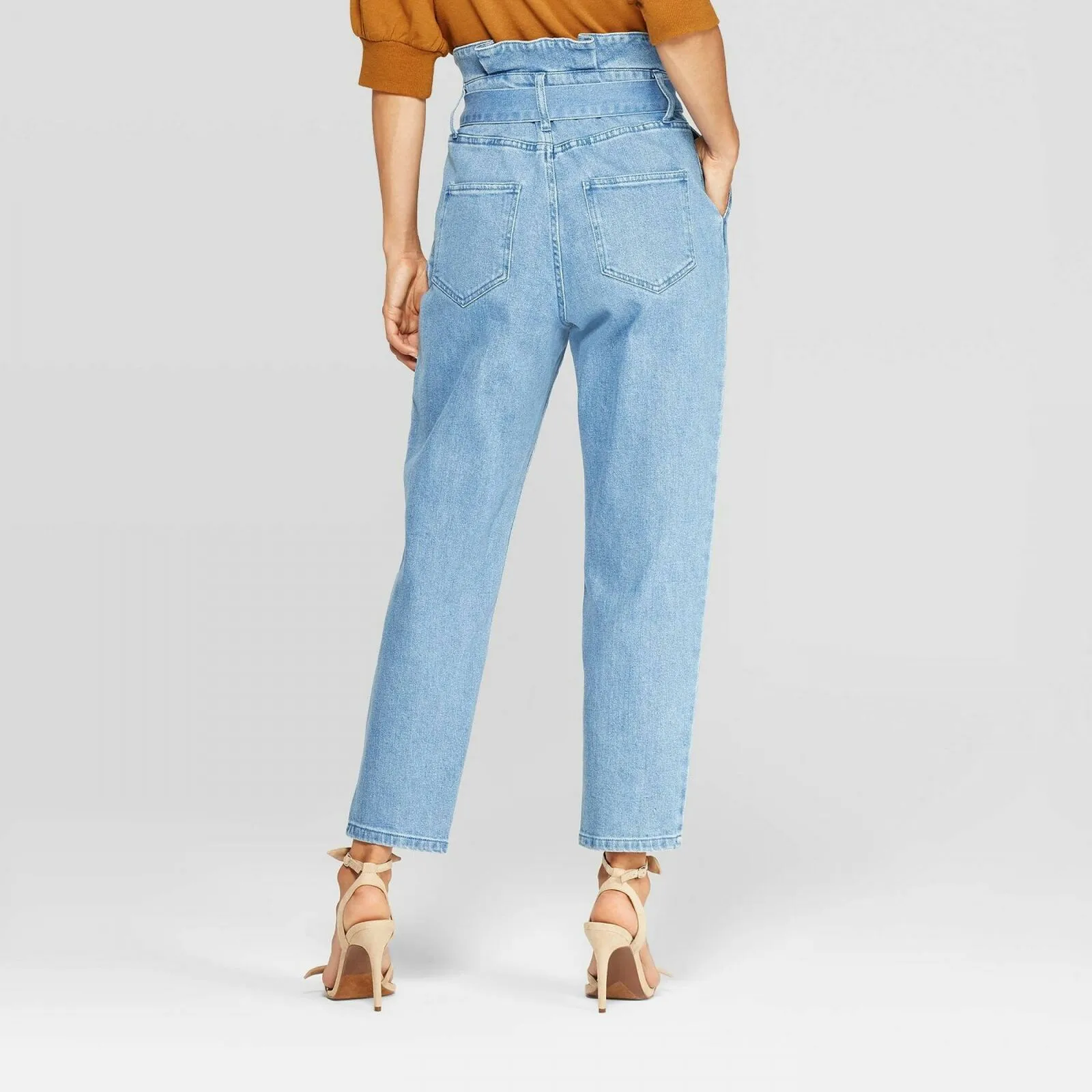 Who What Wear Women's Mid Rise Paperbag Pants Denim