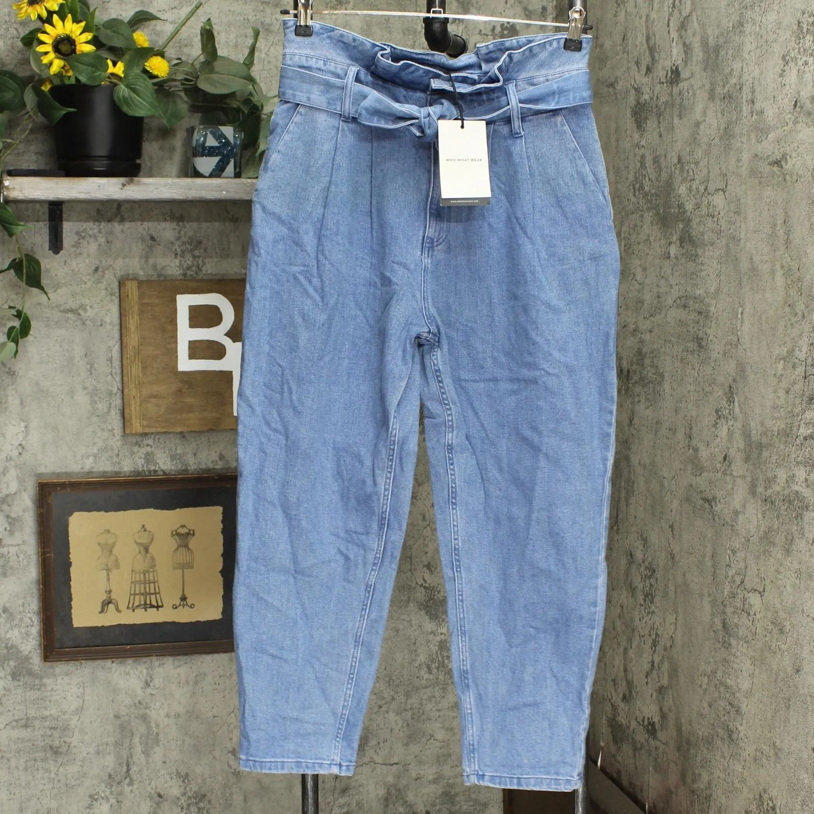 Who What Wear Women's Mid-Rise Straight Leg Paperbag Pants Denim WB-437