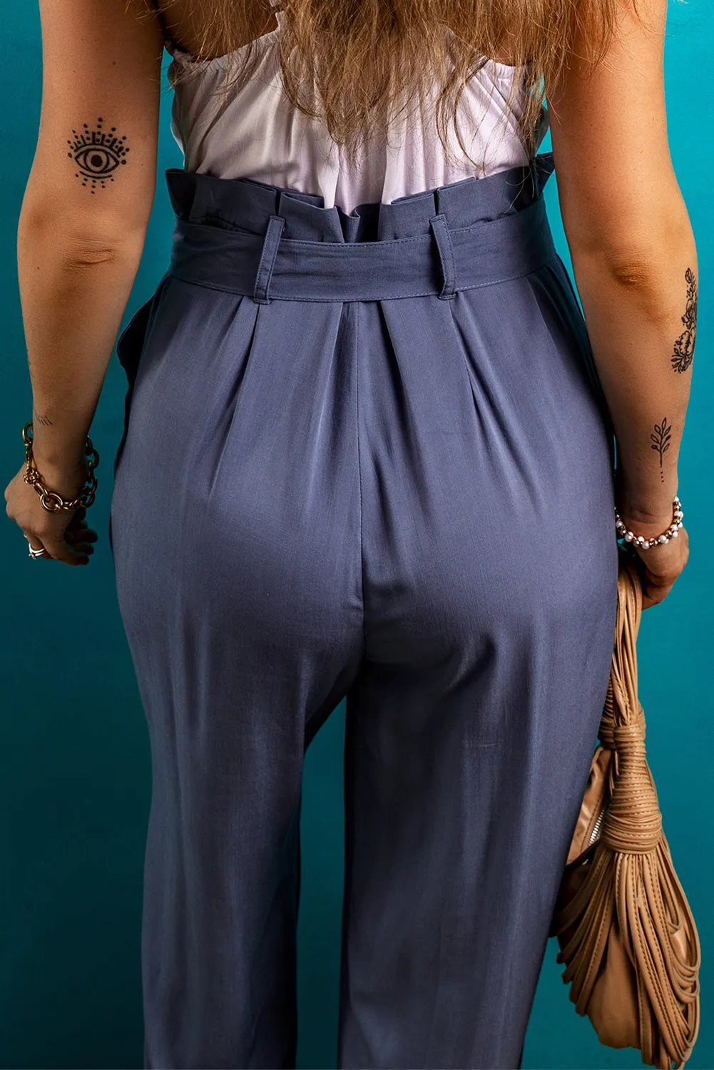 Wild Wind Belted Frilly Waist Casual Pocketed Pants