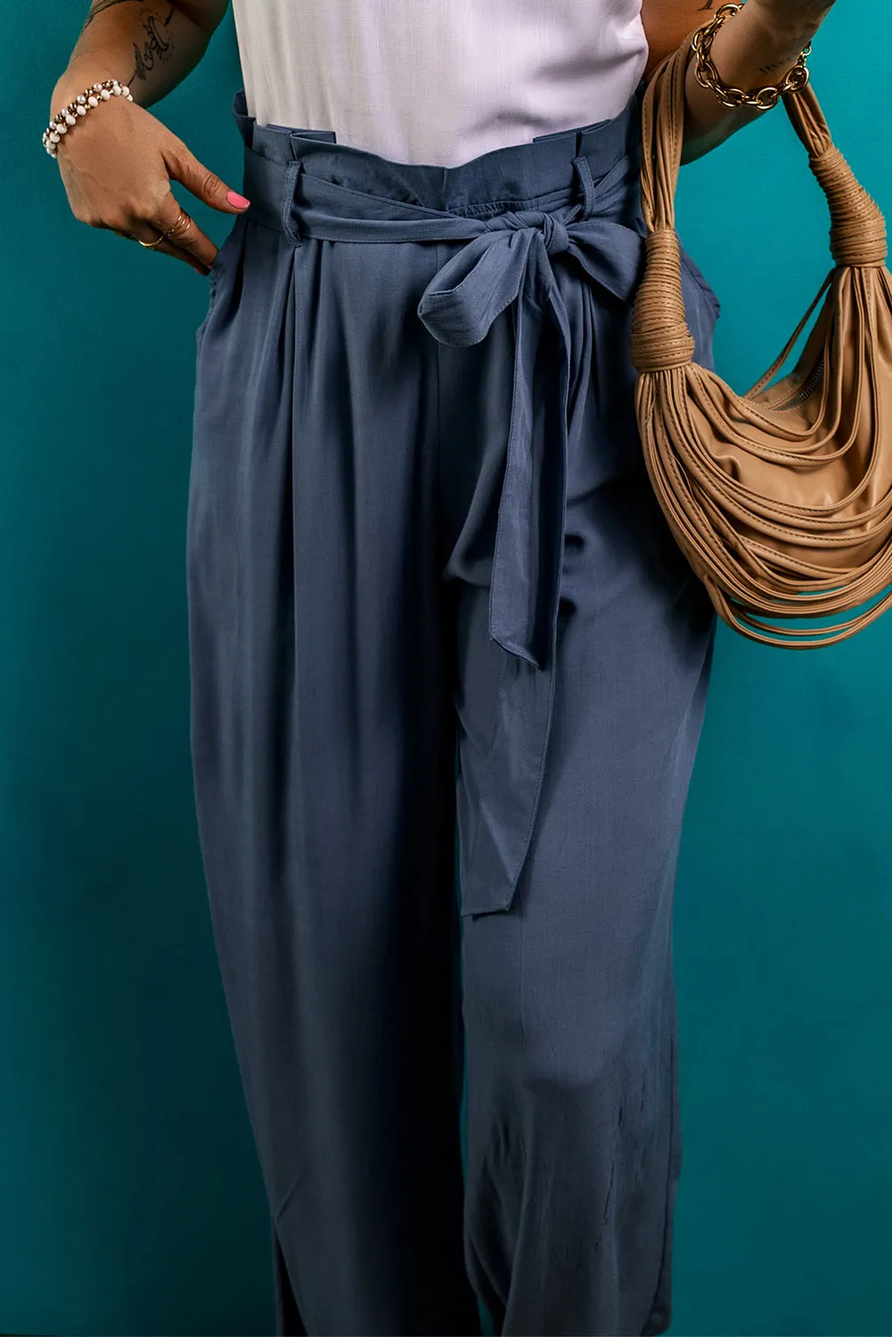 Wild Wind Belted Frilly Waist Casual Pocketed Pants