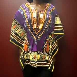 Women African Dashiki Shirt Dress w/ Elastic Waist Band (Free Size)