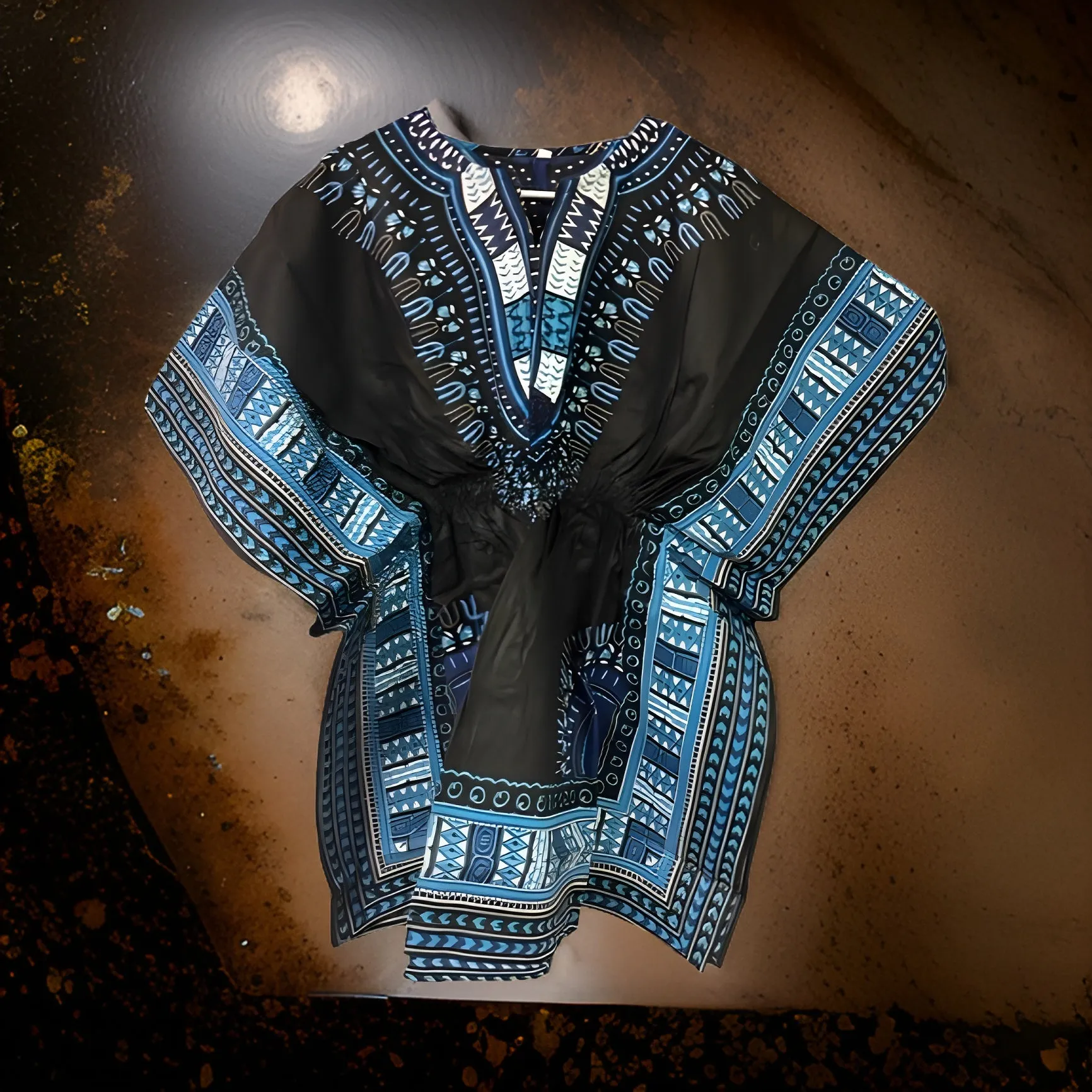 Women African Dashiki Shirt Dress w/ Elastic Waist Band (Free Size)