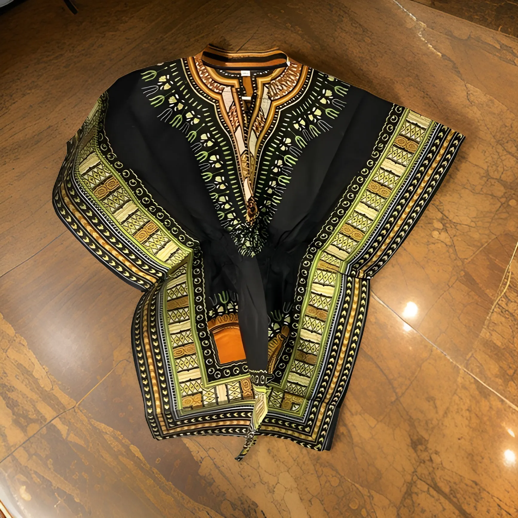 Women African Dashiki Shirt Dress w/ Elastic Waist Band (Free Size)