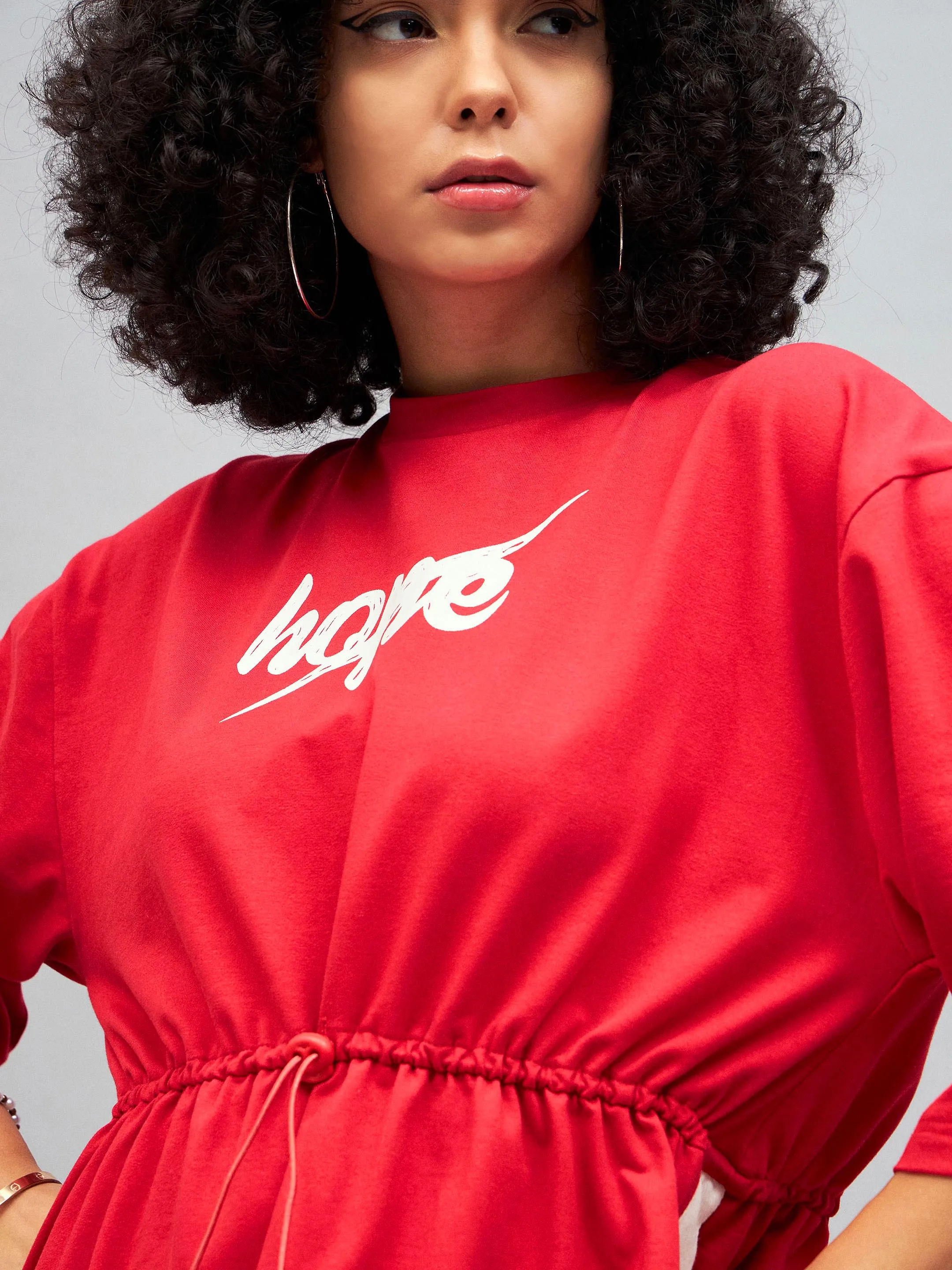Women Red Knitted HOPE T-Shirt Dress