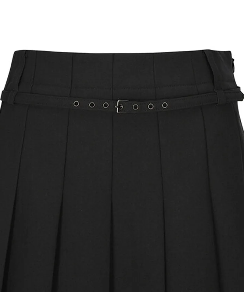 Women's Buckle Point Pleats Skirt - Black