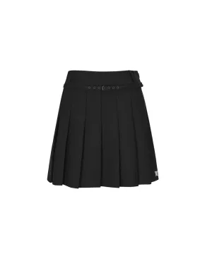 Women's Buckle Point Pleats Skirt - Black