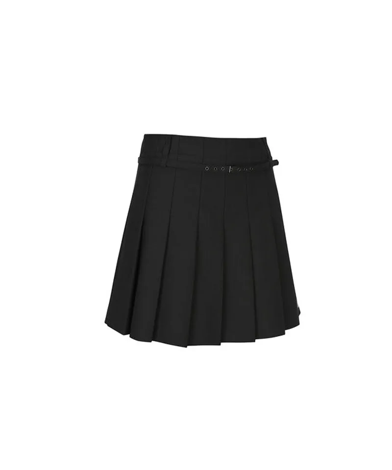 Women's Buckle Point Pleats Skirt - Black