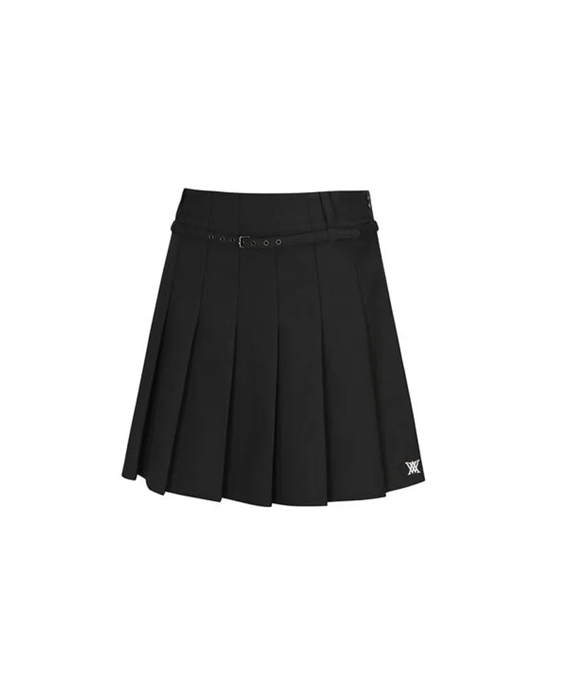Women's Buckle Point Pleats Skirt - Black