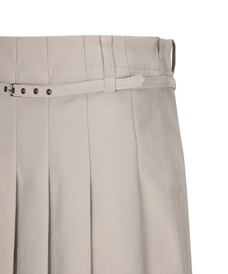 Women's Buckle Point Pleats Skirt - Light Beige
