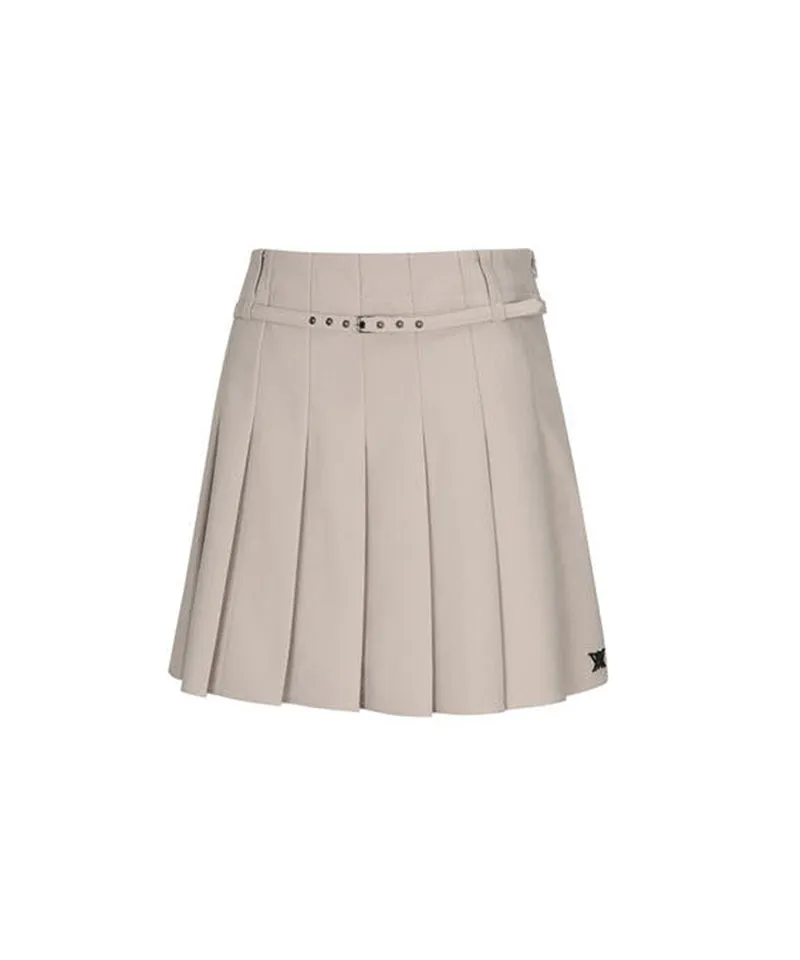 Women's Buckle Point Pleats Skirt - Light Beige