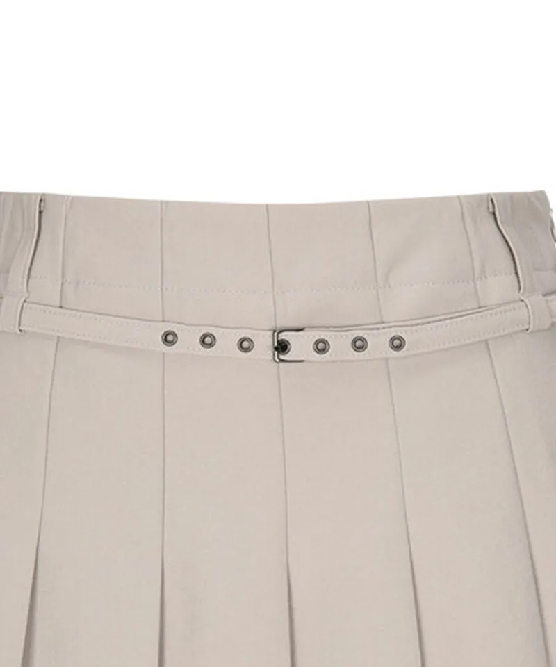 Women's Buckle Point Pleats Skirt - Light Beige