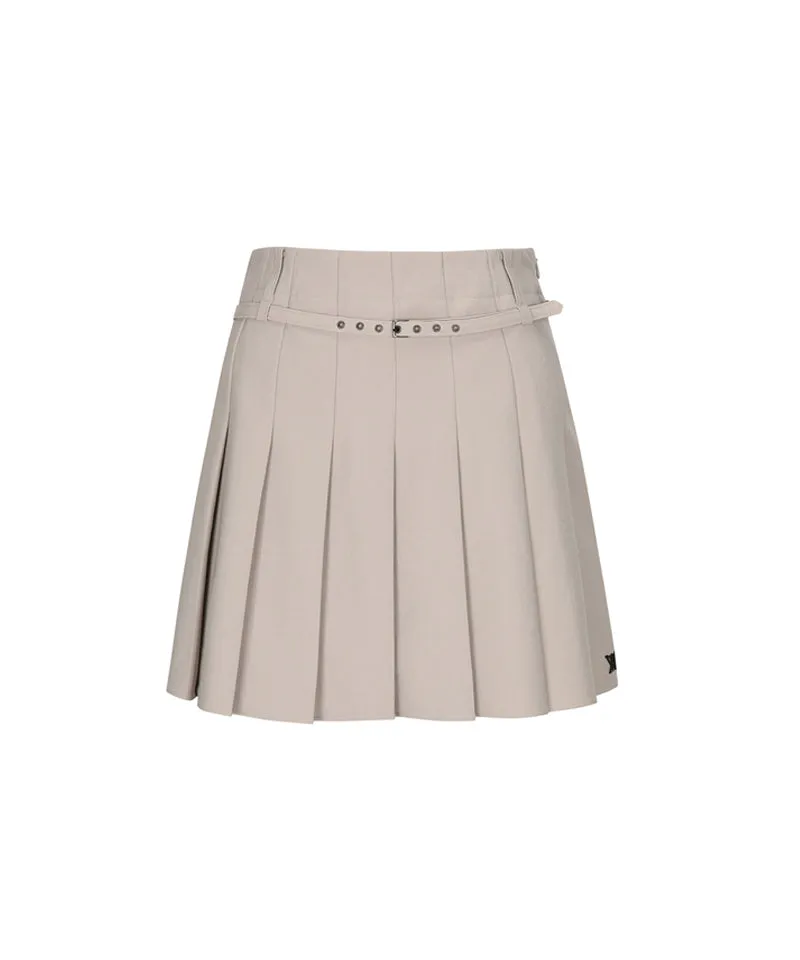 Women's Buckle Point Pleats Skirt - Light Beige