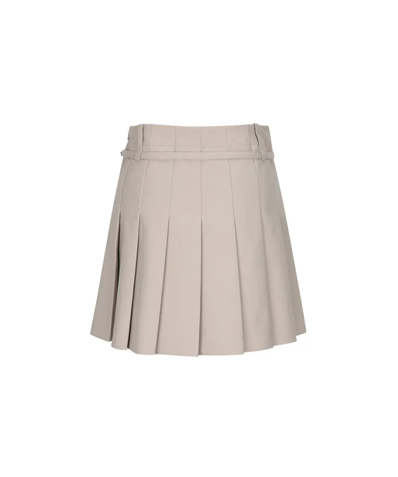 Women's Buckle Point Pleats Skirt - Light Beige
