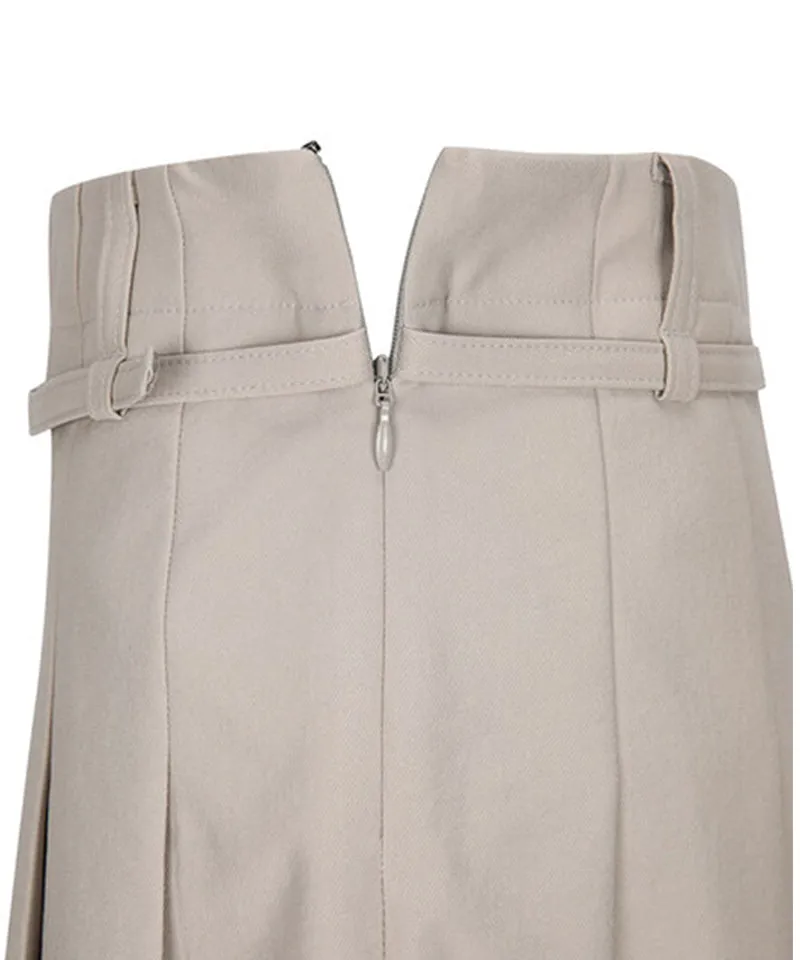 Women's Buckle Point Pleats Skirt - Light Beige