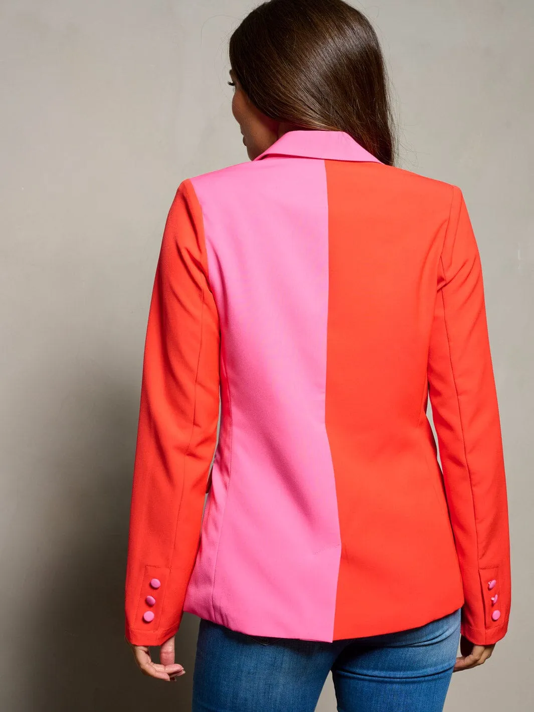 WOMEN'S LONG SLEEVE BUTTON CLOSURE COLORBLOCK BLAZER