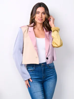 WOMEN'S LONG SLEEVE BUTTON CLOSURE COLORBLOCK BLAZER